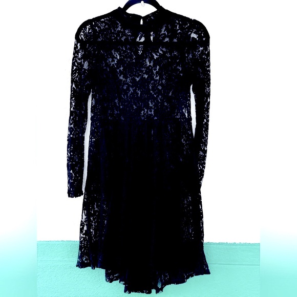 Free People Black Lace Floral MIDI Sheer Overlay Dress Cover Small - Picture 1 of 7